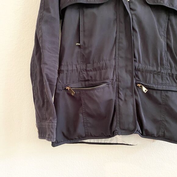 Zara Basic Black Zip Hooded Pockets Cinched Waist Windbreaker Jacket Size M - Picture 4 of 13